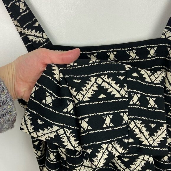 Koton Black Bohemian Square Neck Jumpsuit Size XS Hippie Boho White Wide Leg - Picture 4 of 13